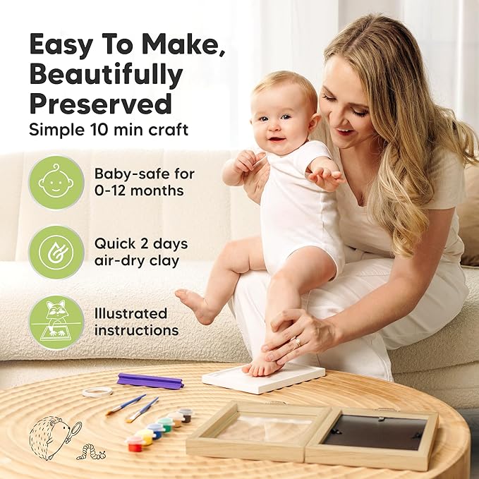 KeaBabies Personalized Baby Hand and Footprint Kit, Quick Dry Clay - Newborn Keepsake Feet and Handprint Kit, Nursery Picture Frame, New Mom Gifts for Baby Showers & Registry (Ash Wood)