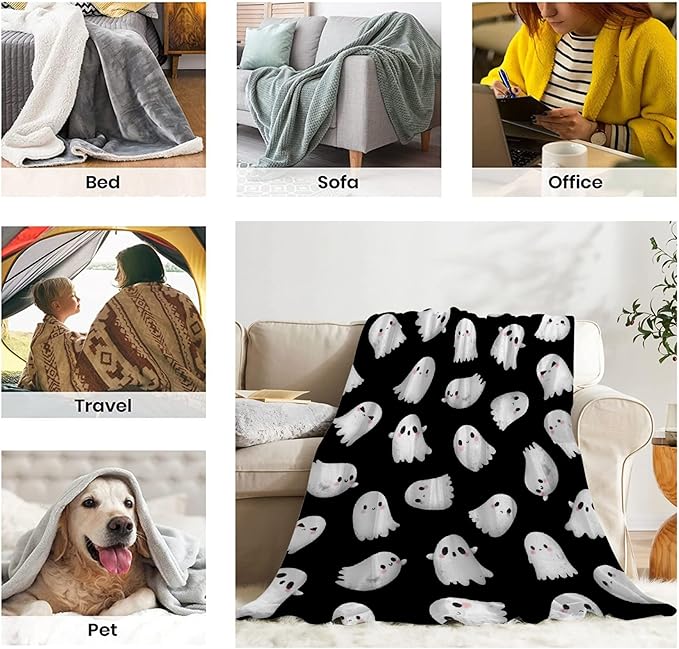 Halloween Ghost Blanket - Cute Decor for Couch, Sofa, Bed, Living Rooms - Gift for Girls Boys - 40"x50" Kids/Throw Size