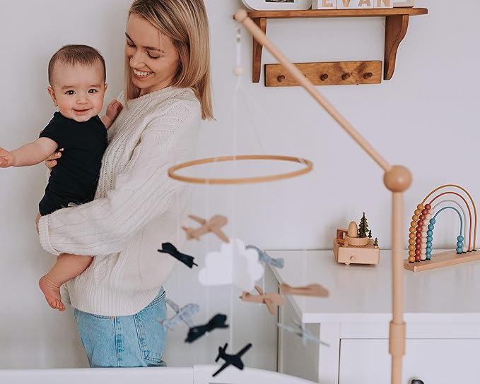 Baby Crib Mobile Arm Wooden Holder - Baby Mobile Hanger for Crib (31 inch, 100% Natural Beech Wood) Strong Anti Slip - Nursery Decor & Gift Accessories (Original)