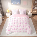 7 Pieces Cartoon Bowknot Kids Comforter Set Queen,Pink Bow Tie Butterfly Knot Princess Bedding Set,Cherry Bow Patchwork Romantic（Comforter+Fitted+Flat Sheet+2 Pillowcases+2 Throw Pillow Covers）