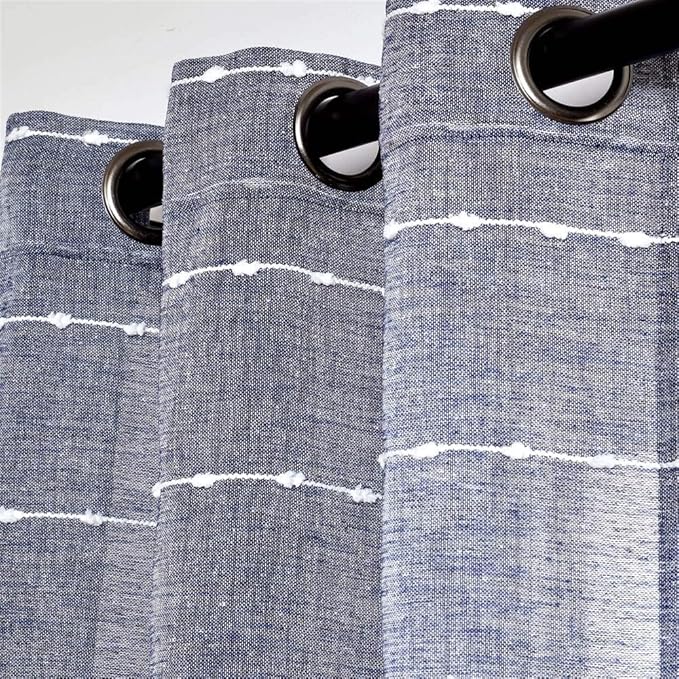 Lush Decor Farmhouse Textured Grommet Sheer Window Curtain Panel Pair, 38"W x 84"L, Navy