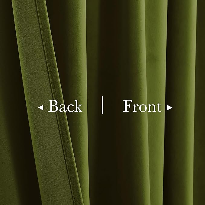 StangH Olive Green Velvet Curtains 120 inches Long Luxury Back Tab High Ceiling Window Drapes Room Darkening Privacy Protect for Living Dining Room, W52 x L120, 2 Panels