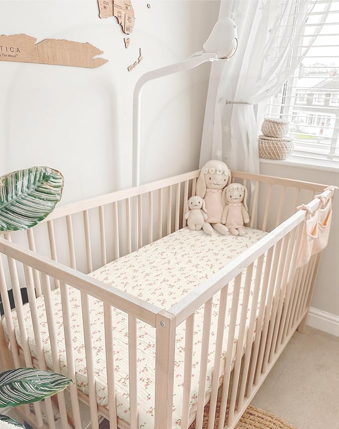Crib Sheets for Baby Boy Girl 2 Pack, Fitted Crib Mattress Sheet 28" x 52", Muslin Toddler Bedding with Neutral Style, Nursery Bedding Essentials (Rosy)