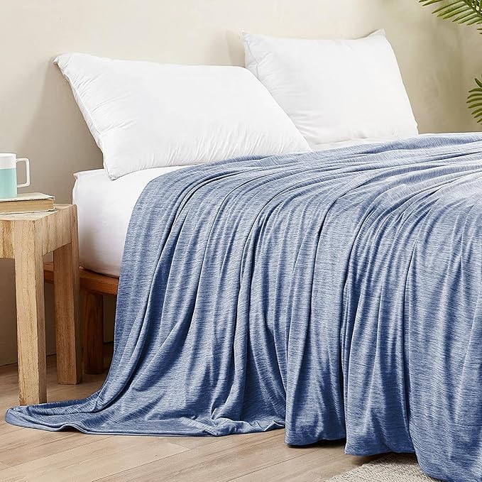 LUXEAR Cooling Blanket for Hot Sleepers Night Sweats Queen Size Cool Summer Blanket 79 X 86in Japanese Q-Max>0.5 Arc-Chill Cooling Fiber Keep Adults/Children Cool Soft Breathable All-Season-Blue