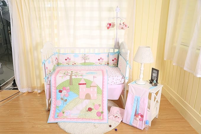 Watercolor Pink Sunflower Bird Castle Themed Nursery Crib Decorative Mobile 1 PC Baby Girl Floral Castle Thematic Crib Mobile