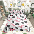 Cartoon Pink Dinosaur Bedding Set for Boys Girls,Palm Leaf Tropical Plants All Season Cozy Comforter Set Full Size,Watercolor Cute Animals Duvet Set Bedroom Decor,Festival Gifts