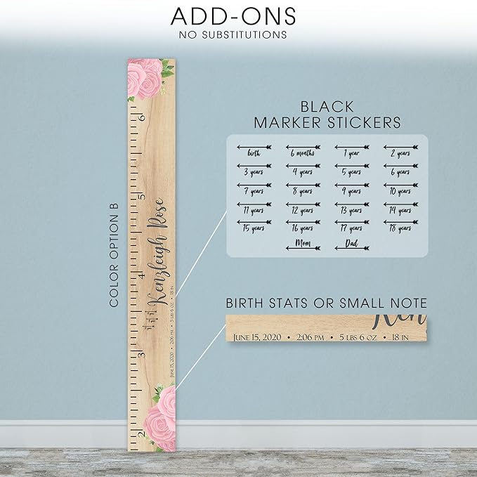 Wooden Kids Growth Chart Ruler for Boys and Girls (Haley)