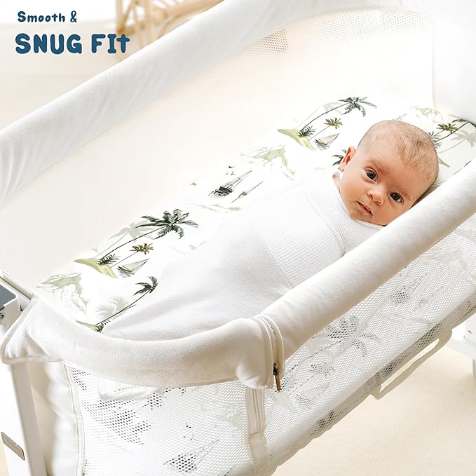 GRSSDER Stretchy Ultra Soft Fitted Bassinet Sheet Set 2 Pack, Universal Fit for Bassinets Baby Cradle Moses Basket Oval Rectangle Mattress Safe and Snug, Sunny Holiday Stylish Print