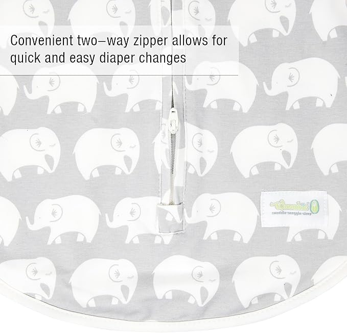 Woombie Original Baby Swaddling Blanket - Soothing, Cotton Baby Swaddle with Zipper - Wearable Newborn Blanket, Stardust Grey Elephant, 14-19 lbs