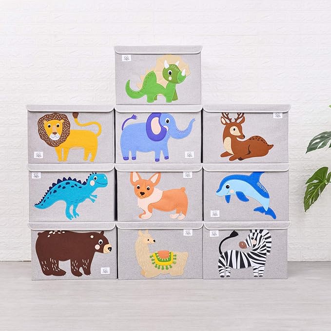 CLCROBD Foldable Large Kids Toy Chest with Flip-Top Lid, Collapsible Fabric Animal Toy Storage Organizer/Bin/Box/Basket/Trunk for Toddler, Children and Baby Nursery (Bear)