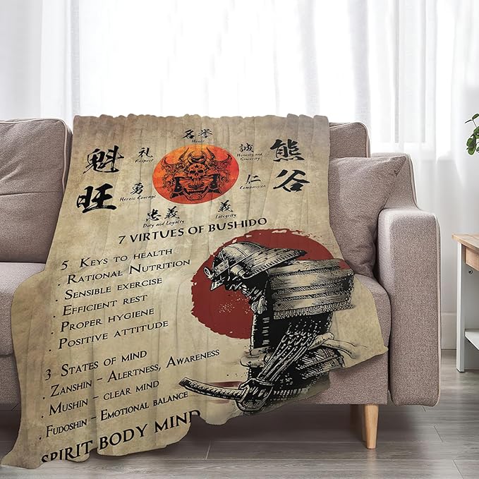 Tijuboni Japanese Samurai Throw Blanket Japanese Warrior Gifts for Men Women Girls Boys Kids Adults Soft Flannel Fleece Blanket for Couch Sofa Bed Home Decor 40"x50"