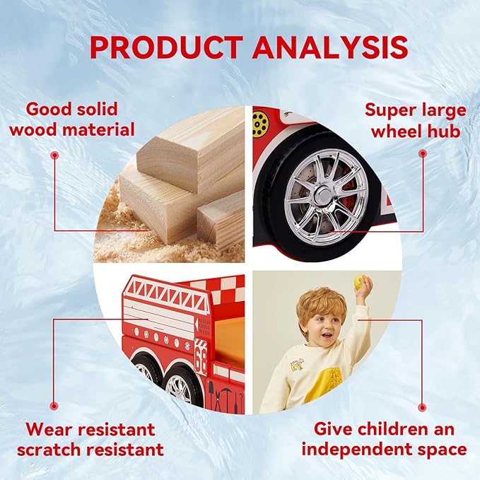 Bed Frames for Kids Fire Truck-Shaped Wooden Platform Bed Frame with LED Lights, Bed Platform with Wood Slat Support, Twin Size Chidren Bed Frame of Car Design,Fits Standard Twin Mattres(Red)