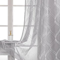 VISIONTEX White Sheer Curtains 108 Inches Long 2 Panels Set Grey Moroccan Embroidered Curtains Trellis French Textured Rod Pocket Voile Tulle Semi Window Drapes for Bedroom Living Room 54 x 108 Inch