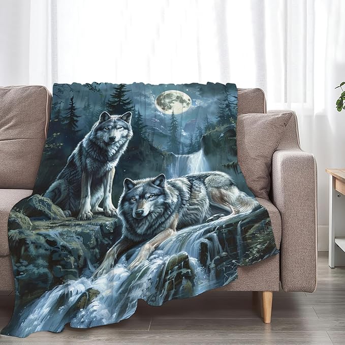 Tijuboni Wolf Throw Blanket Wolf Gifts for Girls Boys Women Men Kids Adults Soft Flannel Fleece Blanket for Couch Sofa Bed Home Decor 60"x80"
