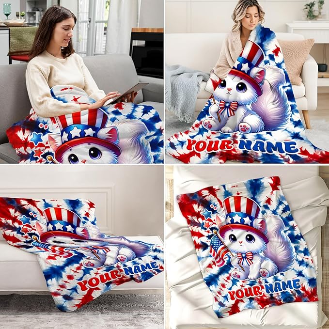 Custom Cat Blanket for Women - 60" x 80" Inches Cat Themed Gifts for Girls - Cozy Fuzzy Plush Throw Blankets Stuff for Sofa, Chair, Home