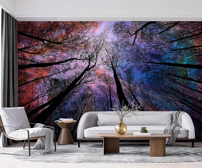 -Colorful Forest Beautiful Starry Tree Branches Wallpaper Bedroom XT14 M 140" x 91"