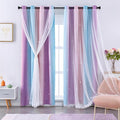 XiDi Blackout Rainbow Curtains for Girls Bedroom Double Layer with Sheer Curtains Grommets Top Star Cutout Ombre Window Drapes for Living Room Kids Nursery 2 Panels 42x72 Inch Length, Pink Purle