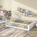 Bellemave Full Size Floor Bed Frame with Fence and Door for Kids, Montessori Floor Bed with Slats and Safety Guardrails,Solid Wood Full Bed Frame for Girls Boys,White