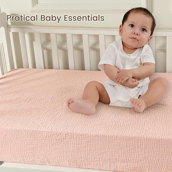 david's kids Muslin Crib Sheets for Girls, 2 Pack 100% Cotton Soft Breathable Fitted Baby Sheet Set, Standard 52"x28" Crib and Toddler Mattress, Snow White & English Rose