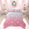 Feelyou Christmas Comforter Set King Size Winter Snowflake Bedding Set for Kids Boys Girls Blue Pink Gradient Duvet Quilt Bedroom Decor Microfiber 3 Pcs with 2 Pillow Cases