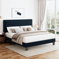 King Size Bed Frame and Headboard, Boucle Upholstered Platform Cloud Bed Frame with Headboard, Soft Teddy Fabric, Modern Style, No Box Spring Required, Easy Assembly, Blue-Black