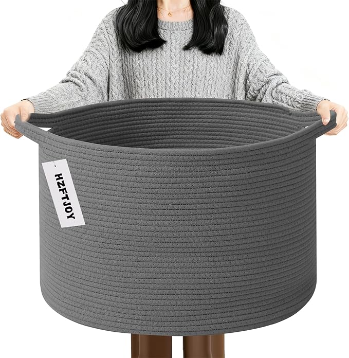 Large Blanket Basket for Organizing,115L Closet Organizers and Storage Bins Box for Shelves Woven Rope Storage Baskets,Living Room,Bedroom,Dorm,Laundry room (Dark Grey)