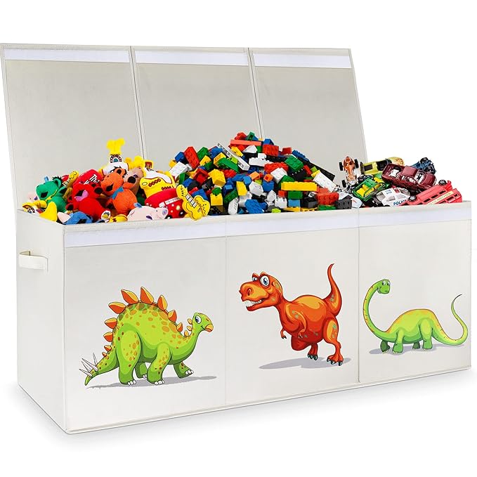 HOMEMARVEL Toy Chest for Boys, Storage Bins for Toys, Toy Box for Boys, Kids Toy Storage Bins, Sturdy & Foldable, Removable Divider, Large Storage Containers for Playroom, Bedroom, Closet, Home