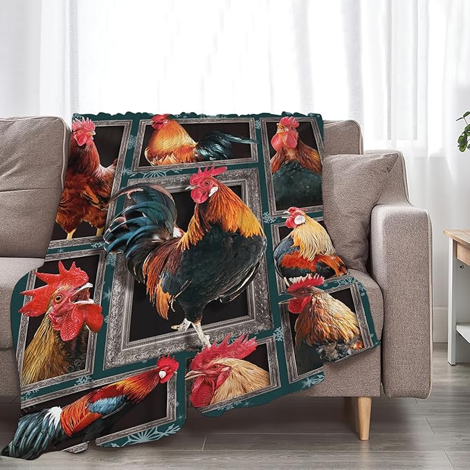 Tijuboni Rooster Chicken Throw Blanket Rooster Gifts for Girls Boys Women Men Kids Adults Soft Flannel Fleece Blanket for Couch Sofa Bed Home Decor 40"x50"