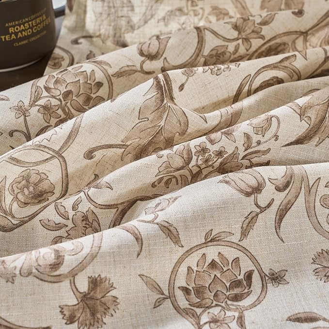 jinchan Linen Floral Curtains for Living Room with Printed Flower 96 Inches Long Light Filtering Farmhouse Window Treatment Vintage Drapes Back Tab Rod Pocket 2 Panels Taupe on Beige