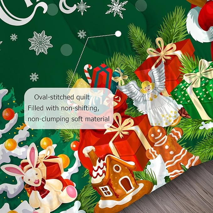 Green Christmas Comforter Twin: Merry Xmas Santa Claus Bedding Set for Kids Teen Girls Boys Christmas Tree Gifts Quilts Holiday Decor Bed Set 1 Comforter & 1 Pillowcase