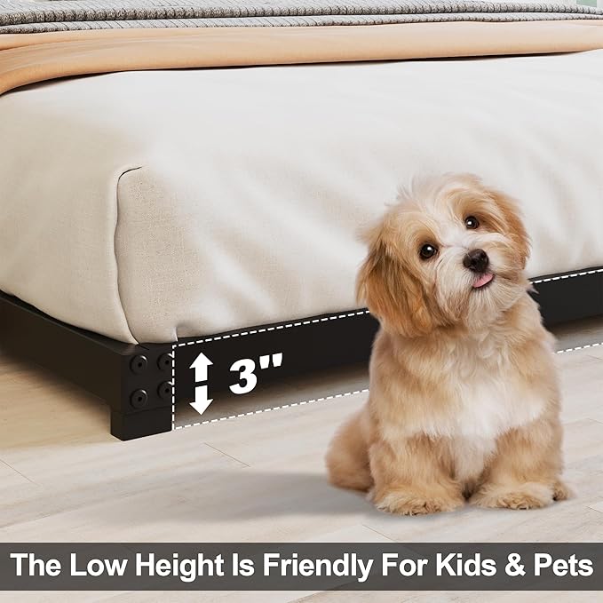 3 Inch Low Twin Bed Frames Heavy Duty Metal Platform, No Box Spring Needed, Easy Assembly Mattress Foundation, No Noise, Black