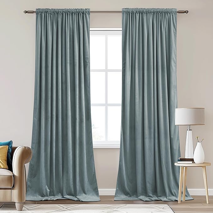 StangH Stone Blue Room Darkening Velvet Curtains Back Tab Thermal Insulated Drapes for Sliding Door Privacy Protect Dividers for Living Dining Room, W62 x L84, 2 Panels