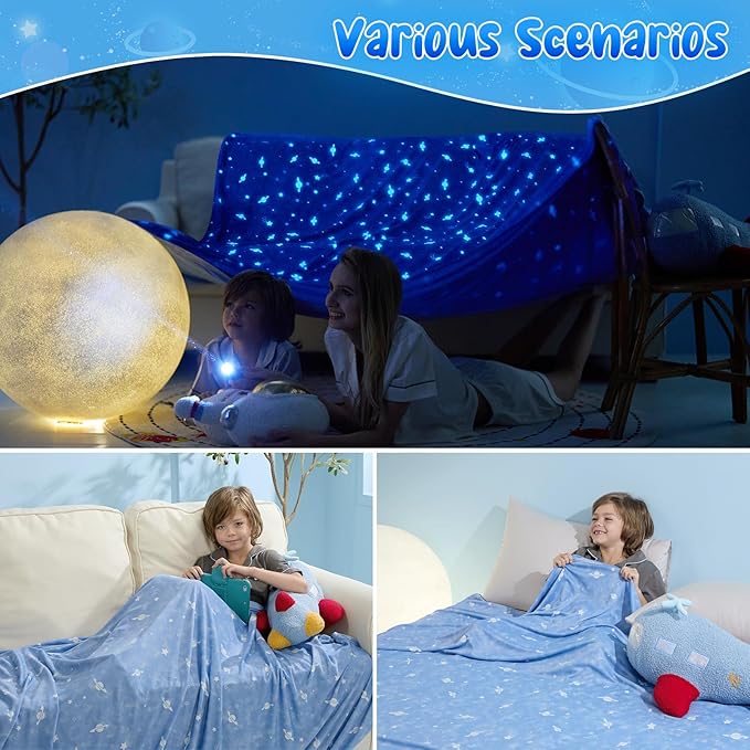 LUXEAR Cooling Blanket, Glow in the Dark Blanket Star Cosmic Cool Blanket for Boys Girls Gift Cooling Throw Blanket Keep Child/Adults Cool All Night Soft Breathable Summer Blanket for Bed Sofa 59x79in