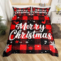 Red Black Plaid Duvet Cover Set Queen Size Merry Christmas Bedding Set 3pcs for Kids Boys Teens Western New Year Theme Comforter Cover White Snowflake Print Quilt Cover with 2 Pillowcases,No Comforter