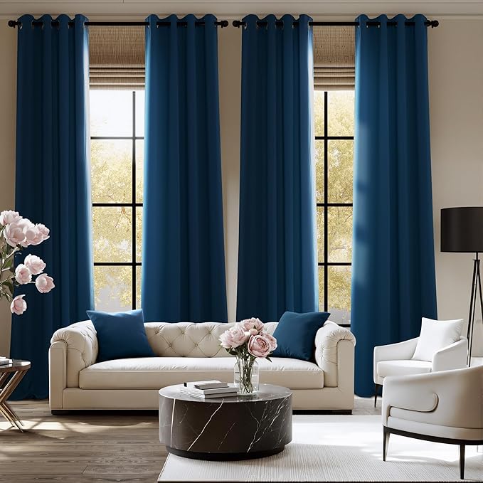 NICETOWN Morrocan Blue Room Darkening Curtains 96 Inches Long 2 Panels for Living Room, Bedroom, Nursery Summer Thermal Insulated Blackout Drapes Grommet Noise Reducing Window Curtains, W40