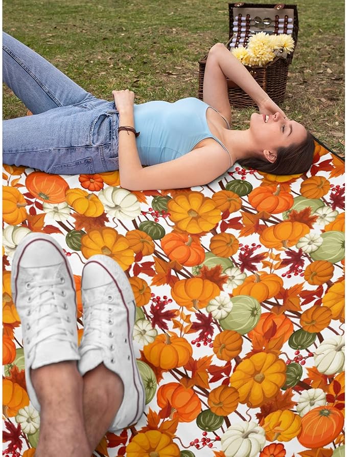 Thuswarm Autumn Harvest Pumpkins Print Flannel Blanket for Autumn Winter Gifts Warm Cozy Soft Funny Print Throw for Bed Couch Sofa 80”×60” Large for Adult