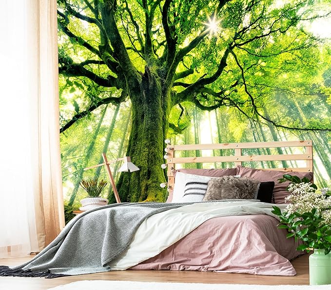 XMPMBM-Green Forest backsplash Large Decorative Wallpaper Large Tree Bedroom Bathroom Wall Mural- W 154" X H 105"（112 Square Foot）