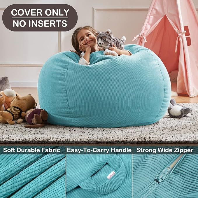 Nobildonna Bean Bag Chair Cover (No Filler) for Kids and Adults,Beanbag Stuffed Animal Storage Without Filling Plush Toys Holder and Organizer Soft Premium Corduroy 200L