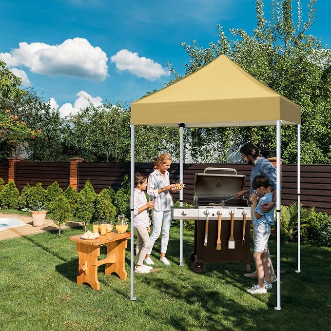 EAGLE PEAK 5x5 Pop Up Canopy Tent Instant Outdoor Canopy Easy Set-up Straight Leg Folding Shelter, Beige