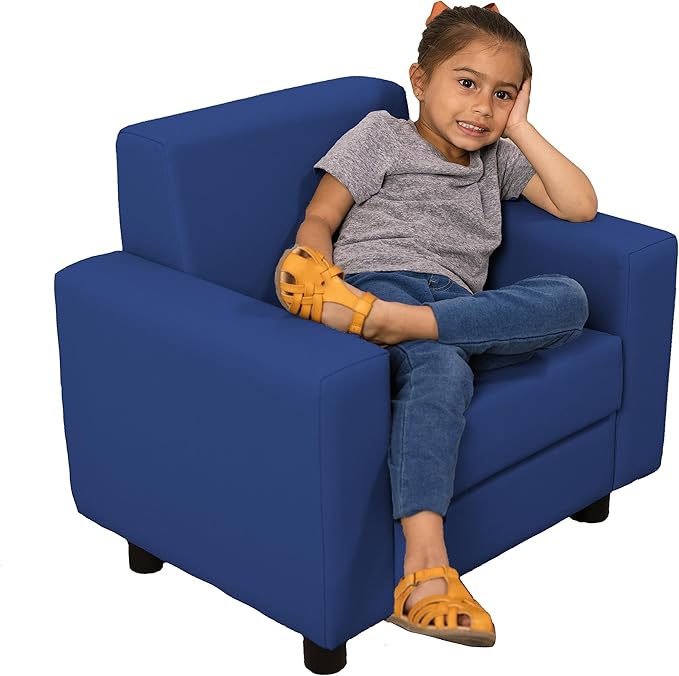 Factory Direct Partners SoftScape Inspired Playtime Classic Reading Chair, Children's Commercial-Grade Upholstered Furniture for Home, Daycare, Preschool, Library; Comfy Modern Design - Blue, 14472-BL