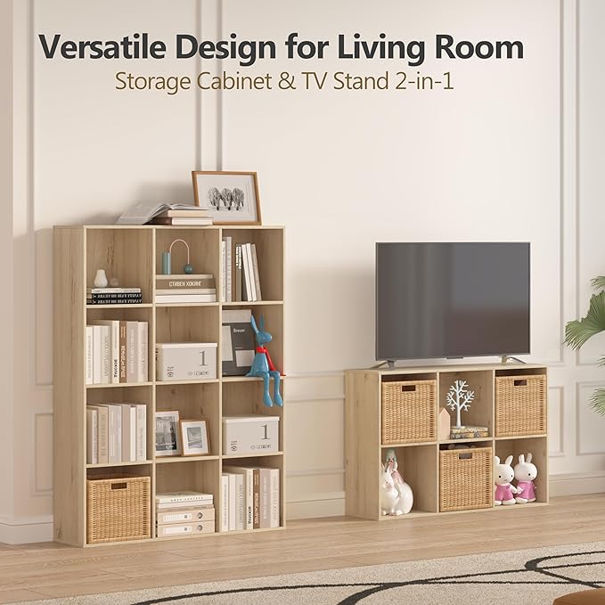 5 Cube Storage Organizer Bookshelf, Closed Back Display Bookcase, Cubby Shelf for Home Office, Living Room, Kids Room, Large Capacity Toy Storage, 35.98" L x 9.45" W x 24.09" H, White Oak