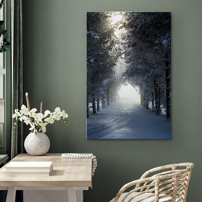 SIGNWIN Canvas Wall Art Woodland Nursery Decor Foggy Winter Trees Path Nature Forest Photography Realism Rustic Scenic Dramatic Multicolor Cool for Living Room - 24"x36" inches