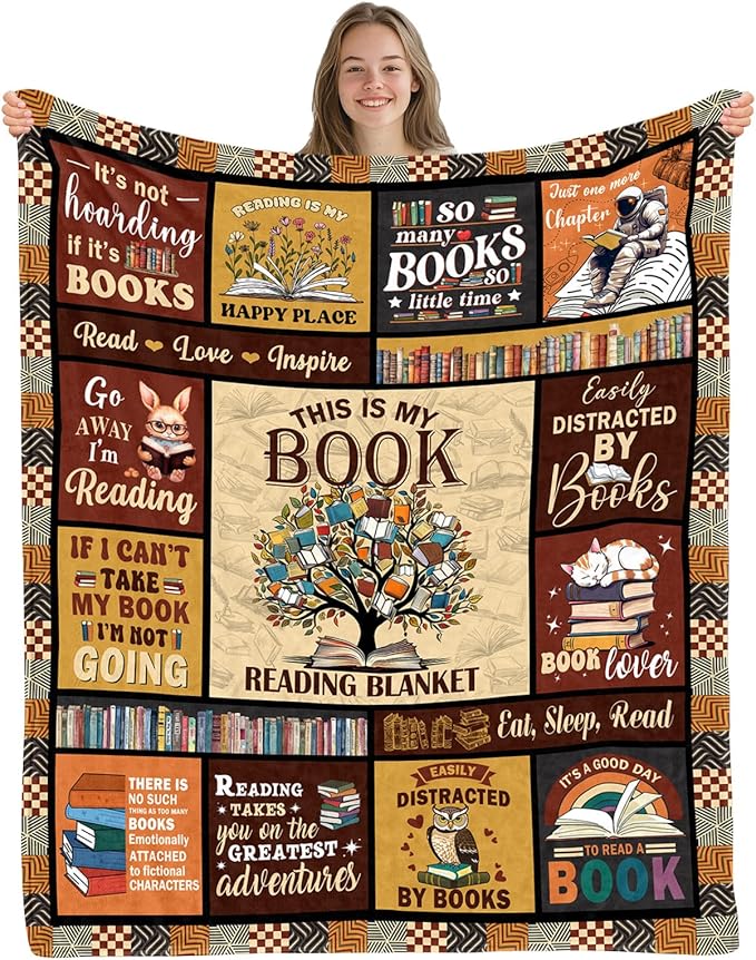 Book Lovers Gifts, Gifts for Books Lovers Women Men, Bookish Gift for Readers, Reading Blanket, Librarian Gifts for Christmas, Book Club/Bookworm/Reading Gift, Literary Blanket 50"x60"