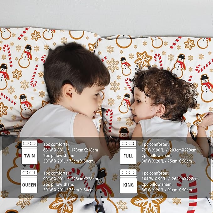 Raphus cucullatus Christmas Bedding Twin,Snowman Christmas Comforter Set,Holiday Bedding Winter Quilt,Snowflake Navidad Comforter Set Twin,Cute Candy Cane Quilt