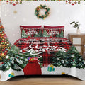 Christmas King Size Quilt Set, Green Cartoon Trees Lightweight Bedspread Coverlet with Pillow Shams for Kids and Adults, Black Red Plaid 3 Pcs Bedding Bed Cover