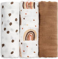 GLLQUEN BABY Receiving Blanket Boy Cotton Muslin Swaddle Blankets Girl Newborn Squares Breathable & Soft Thin Baby Blankets Cloths Double Absorbent Infant Swaddling Wrap - 3 Pack (Rainbow)