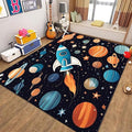 4x5ft Large Space Themed Area Rug - Cartoon Space Solar System Planets Area Rugs, Soft Non-Slip, Machine Washable Polyester Mats, Perfect for Kids Room, Playroom and Nursery, Space Room Decor
