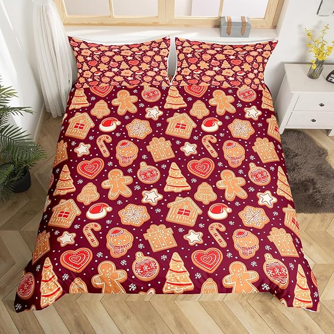 Christmas Duvet Cover Boys Christmas Gingerbread Man Bedding Set for Kids Teens Ultra Soft Snowflake New Year Comforter Cover Set Xmas Theme Bedspread Cover Room Decor Twin Size Bedclothes Zipper