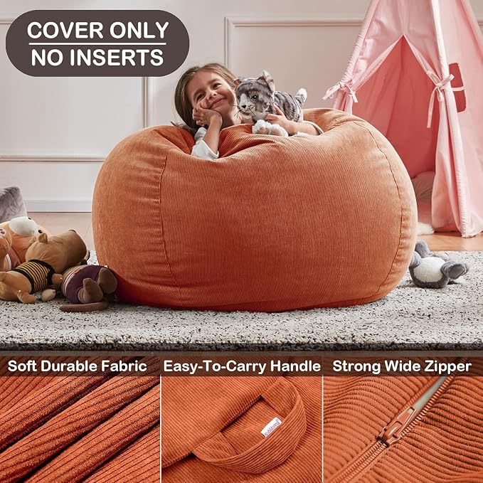 Nobildonna Bean Bag Chair Cover (No Filler) for Kids and Adults,Beanbag Stuffed Animal Storage Without Filling Plush Toys Holder and Organizer Soft Premium Corduroy 200L