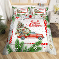 Christmas Kids Bedding Set Christmas Tree Racing Car Duvet Cover for Boys Children Teens Bedroom Decor Snowflake Xmas Theme Comforter Cover Set New Year Bedspread Cover King Size with 2 Pillow Case
